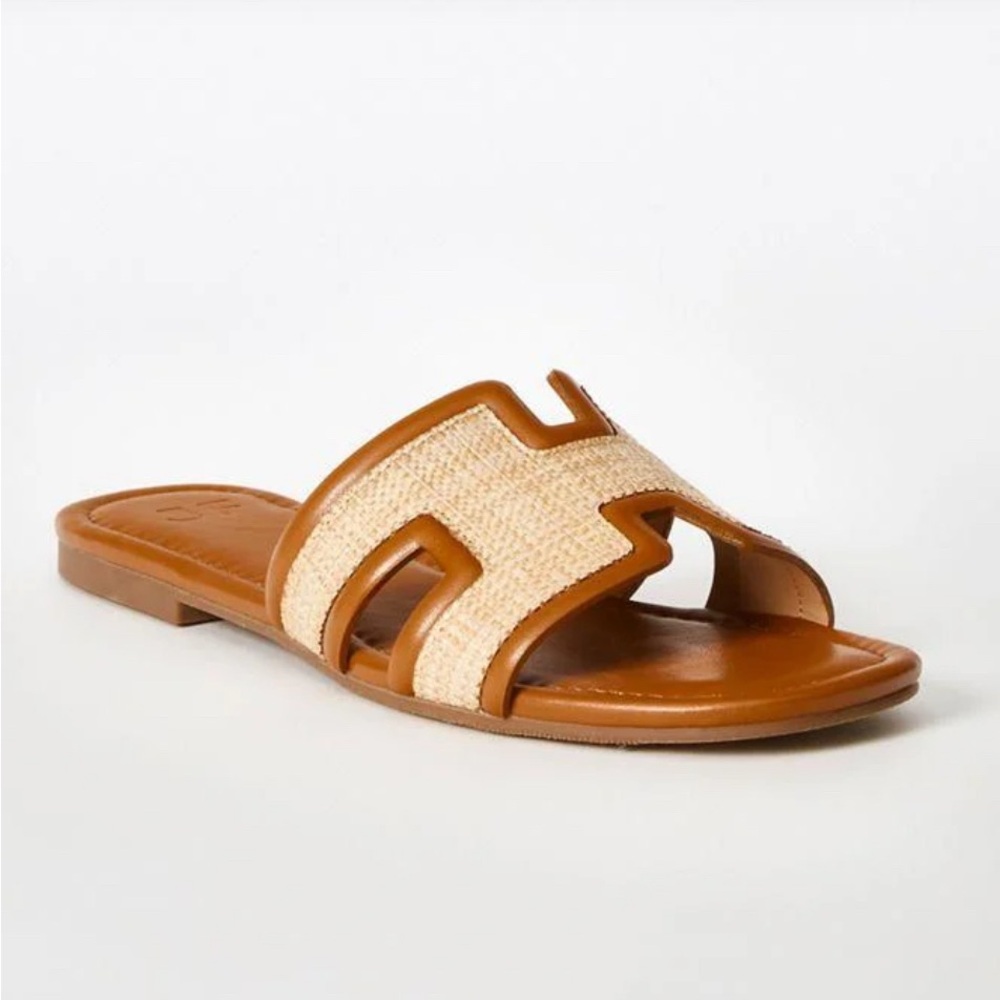 JustFab Tan and Cream Sandals Minimalist Design